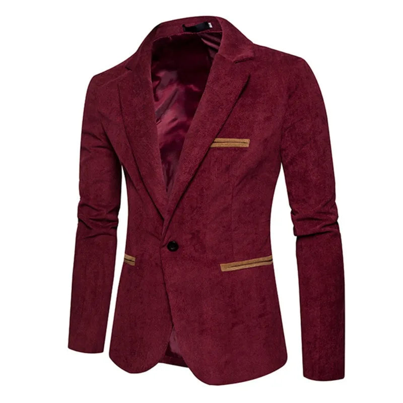 Men's Casual Suit Jacket Fashion Solid Color High Quality Corduroy Button Pocket Lapel Jacket Business Party Leisure Suit