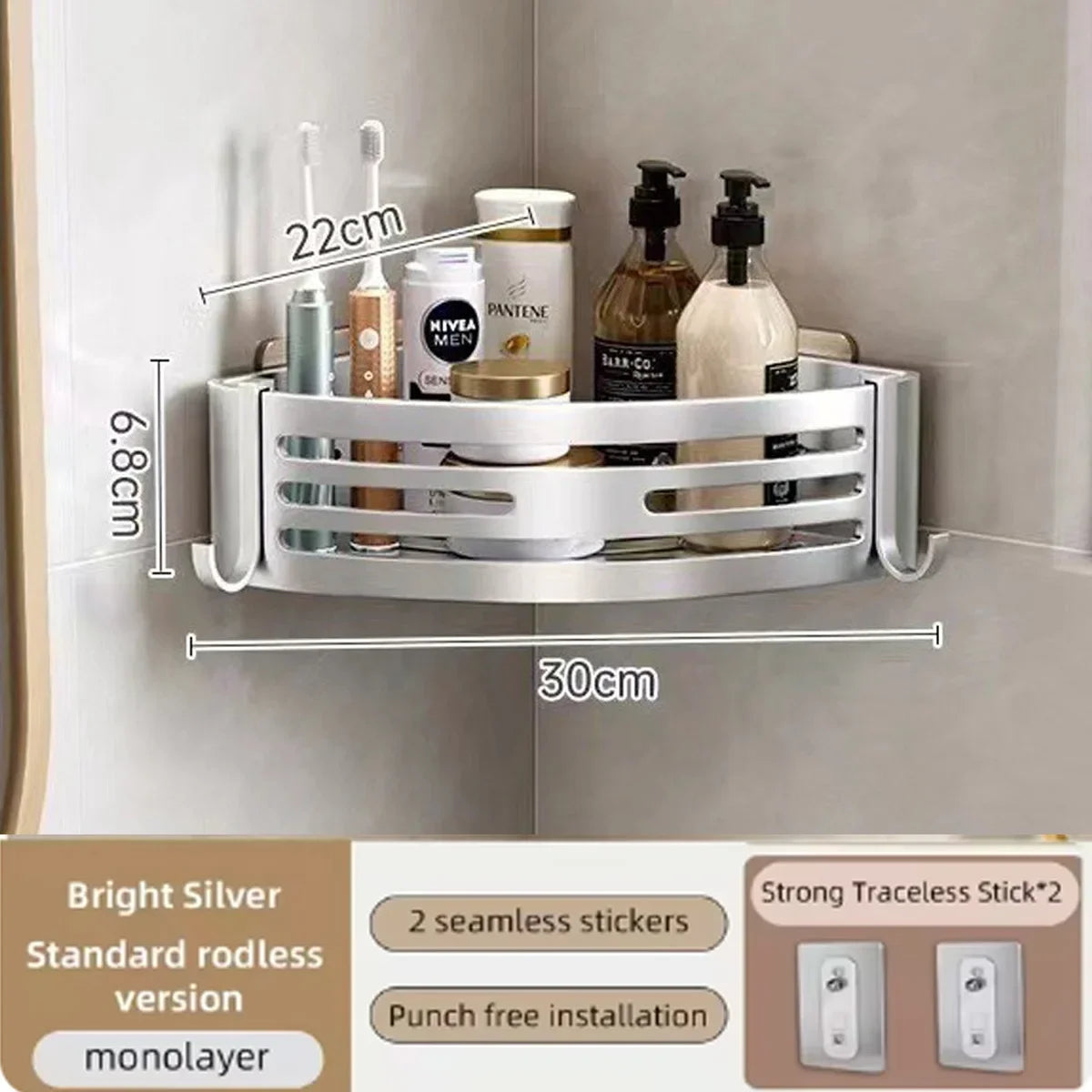 1-2PCS Shower Corner Shelf with Hook Towel Bar No Drill Space Aluminum Shower Storage Rack Bathroom Organizer