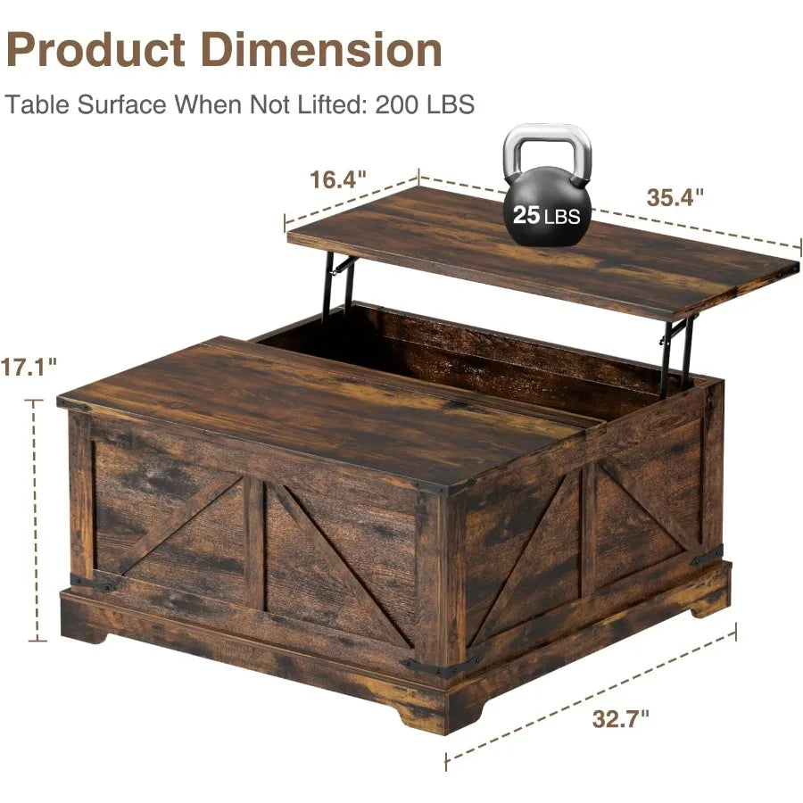 Coffee Tables with Storage for Living Room 35.4 W Lift Top Farmhouse Large Coffee Table with Charging Stationd Large Hidden Sto