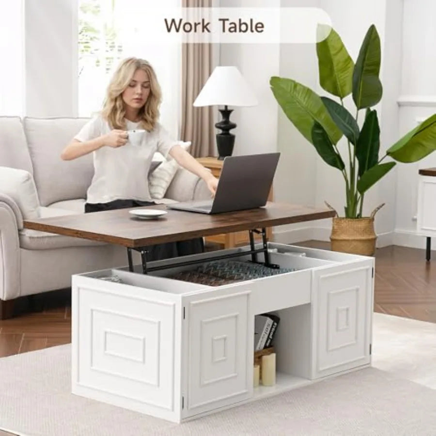 Lift Top Coffee Table with Storage 48 Rustic Center Table with Hidden Storage Compartment and 2 Cabinet White Coffee Table Conv