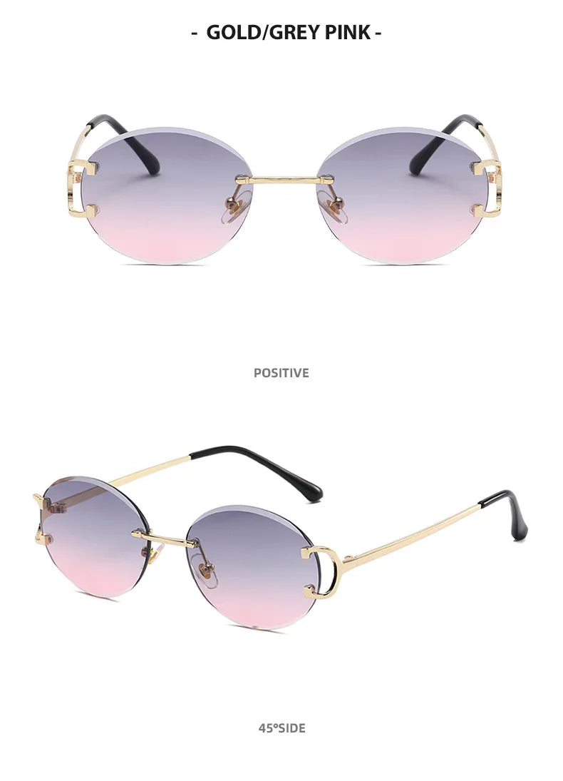 Trendy Sunglasses For Woman Summer Rimless Sunglass Oval Fashion Brand Designer Shades Pink Women's Sun Glasses UV400