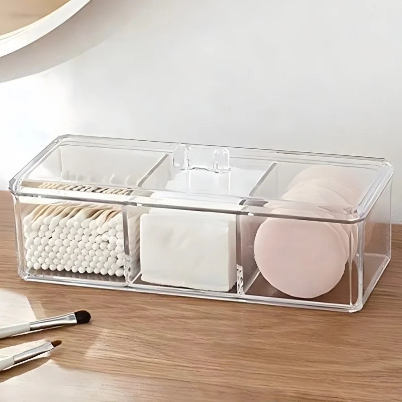 1pc Cosmetics Storage Box, Minimalist Clear 3 Grids Cosmetics Container For Home, For  Bathroom Collection, Bedroom Collection,