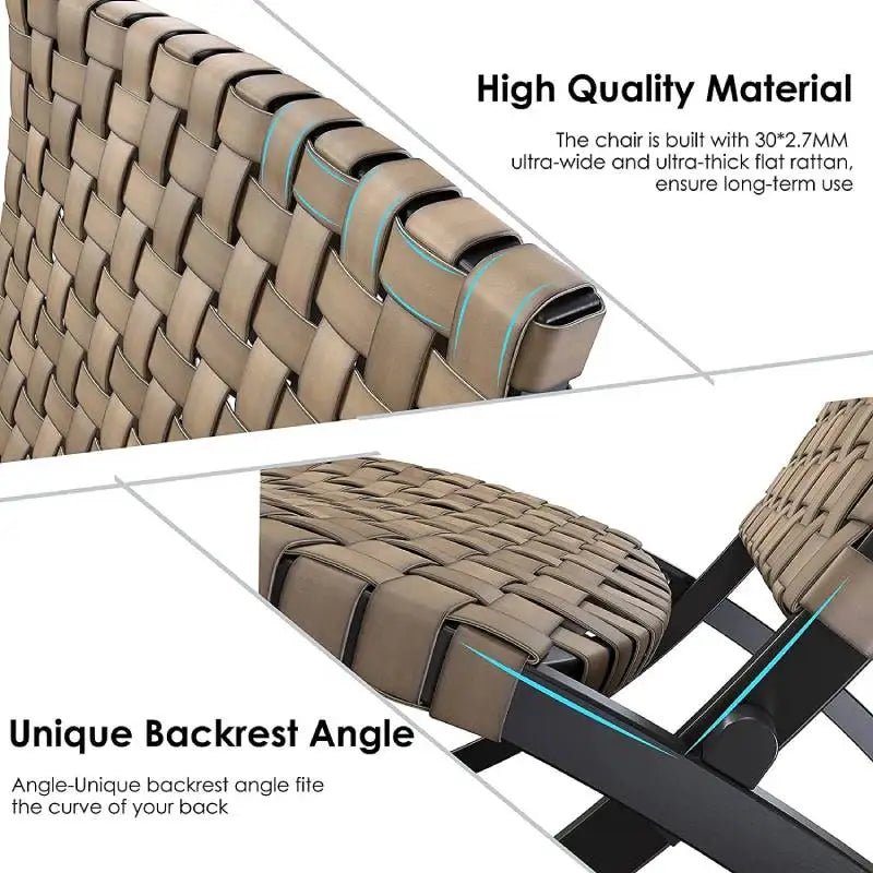 3 Piece Leather Texture Wicker Patio Chairs, Foldable Balcony Furniture Set with Outdoor Lounge Seating and Side Table