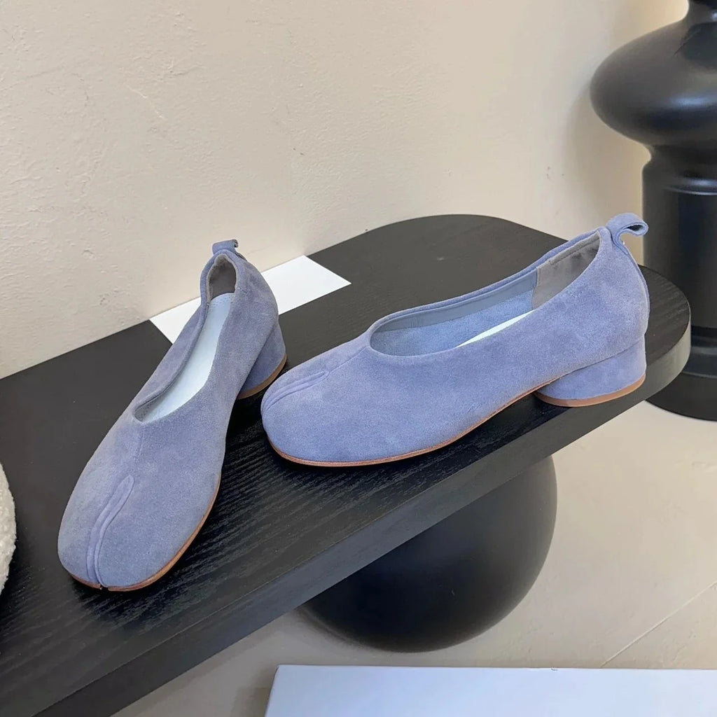 2025 Top Quality Spring  Real Suede Splite-Toe Low Heel Slip-Ons Woman Loafers Boat Shoes Mary Janes Mules  Female Bota Feminina