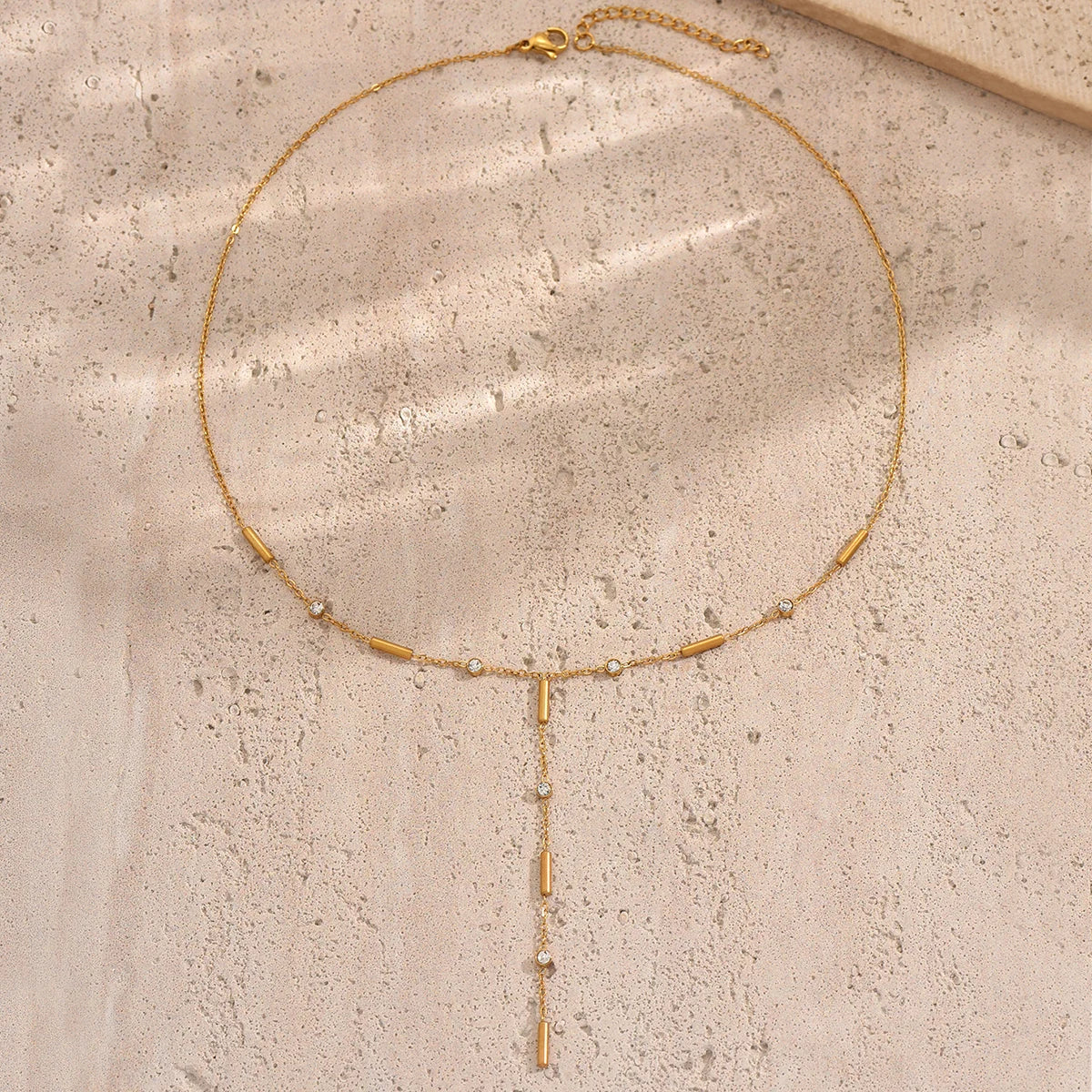 Lxalry 18K Gold Plated Stainless Steel Y Lariat Necklace for Women – Dainty Minimalist Design with Zircon Accents – Waterproof,