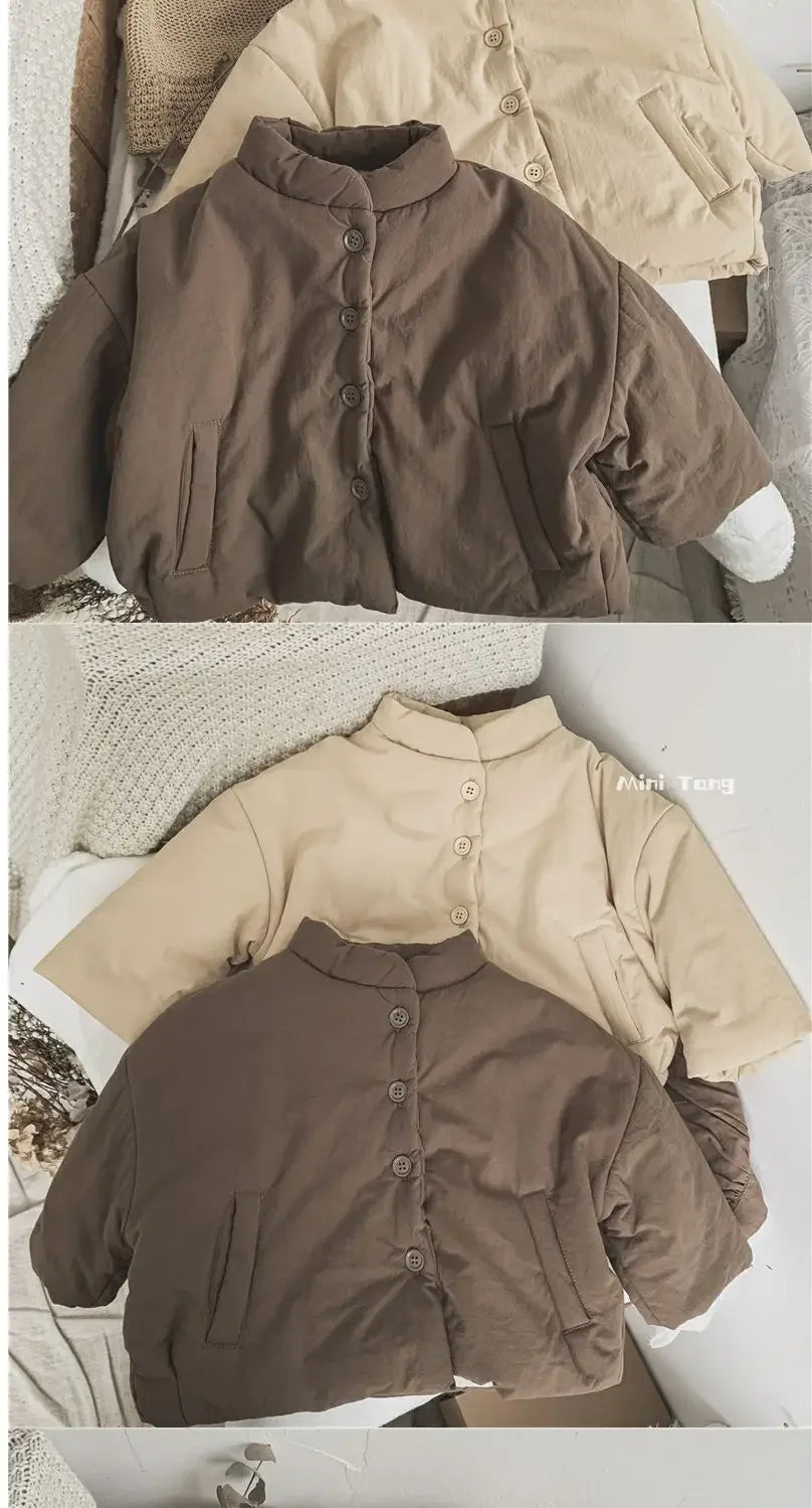 Winter Kids Jacket Thicken Cotton Warm Boys Girls Winter Coat 2024 Solid Color Children Retro Style Outwear Windproof Warm Coat