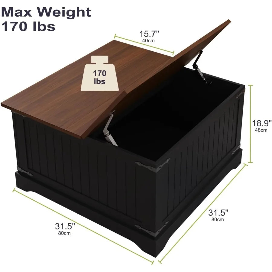 Modern Farmhouse Coffee Table Square Center Table with Large Hidden Storage Compartment for Living Room Coffee Table with FlipT