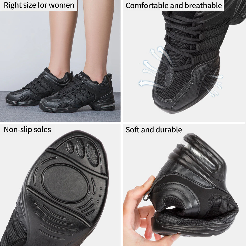 Dynadans Women's Dance Shoes Breathable Mesh Fabric Black Soft Soled Jazz Shoes Salsa Square Dance Modern Dance Shoes