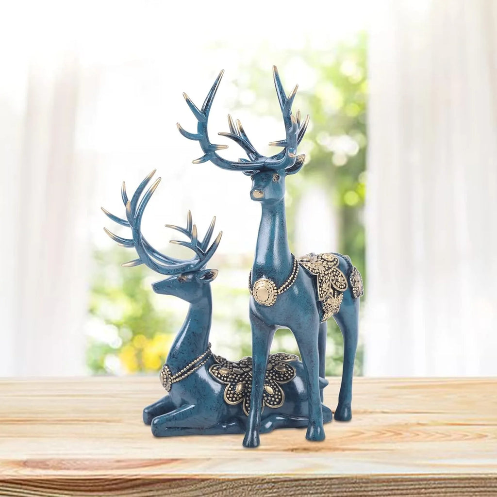 Retro Style 2Psc Christmas Reindeer Figurines Statues,Deer Decor Sculptures Christmas Fireplace for Home Bookshelf Fireplace