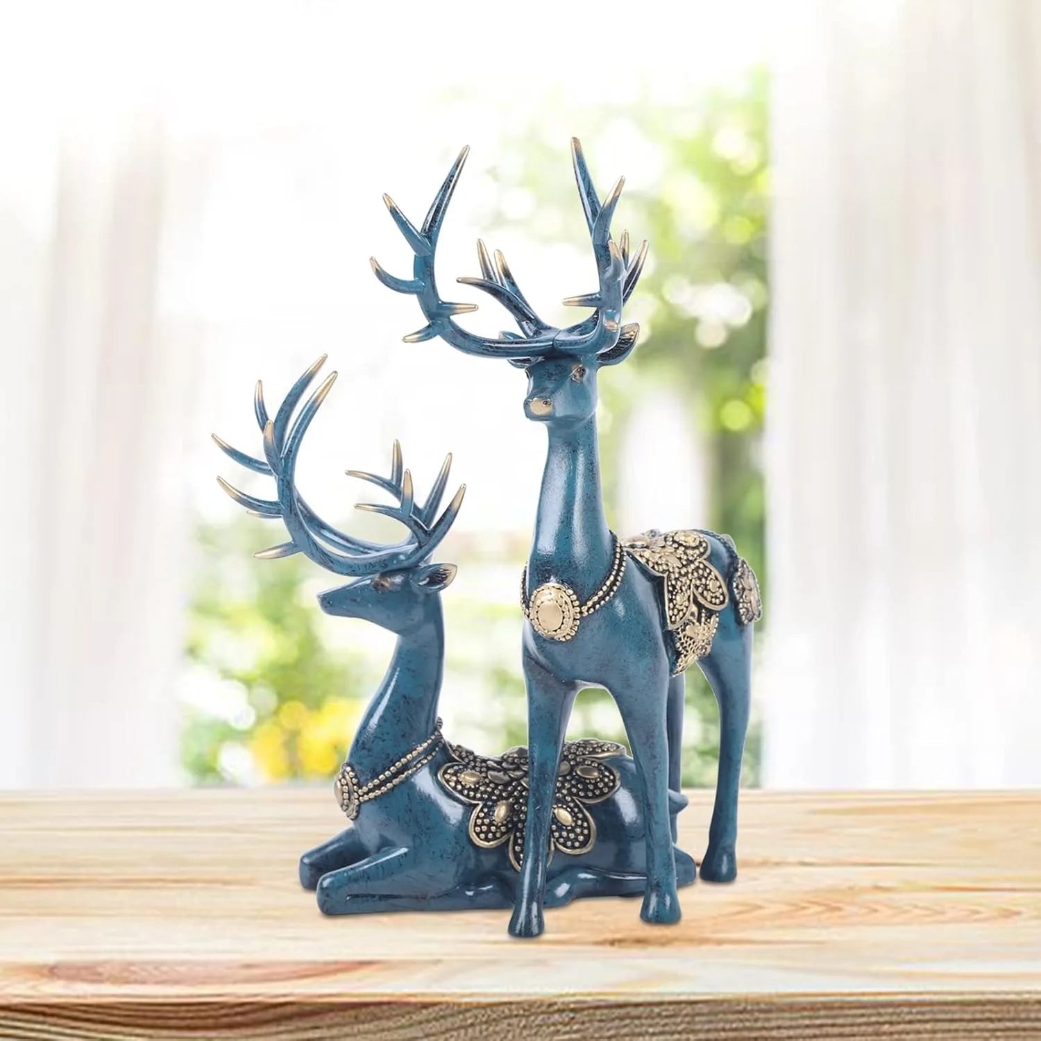Retro Style 2Psc Christmas Reindeer Figurines Statues,Deer Decor Sculptures Christmas Fireplace for Home Bookshelf Fireplace