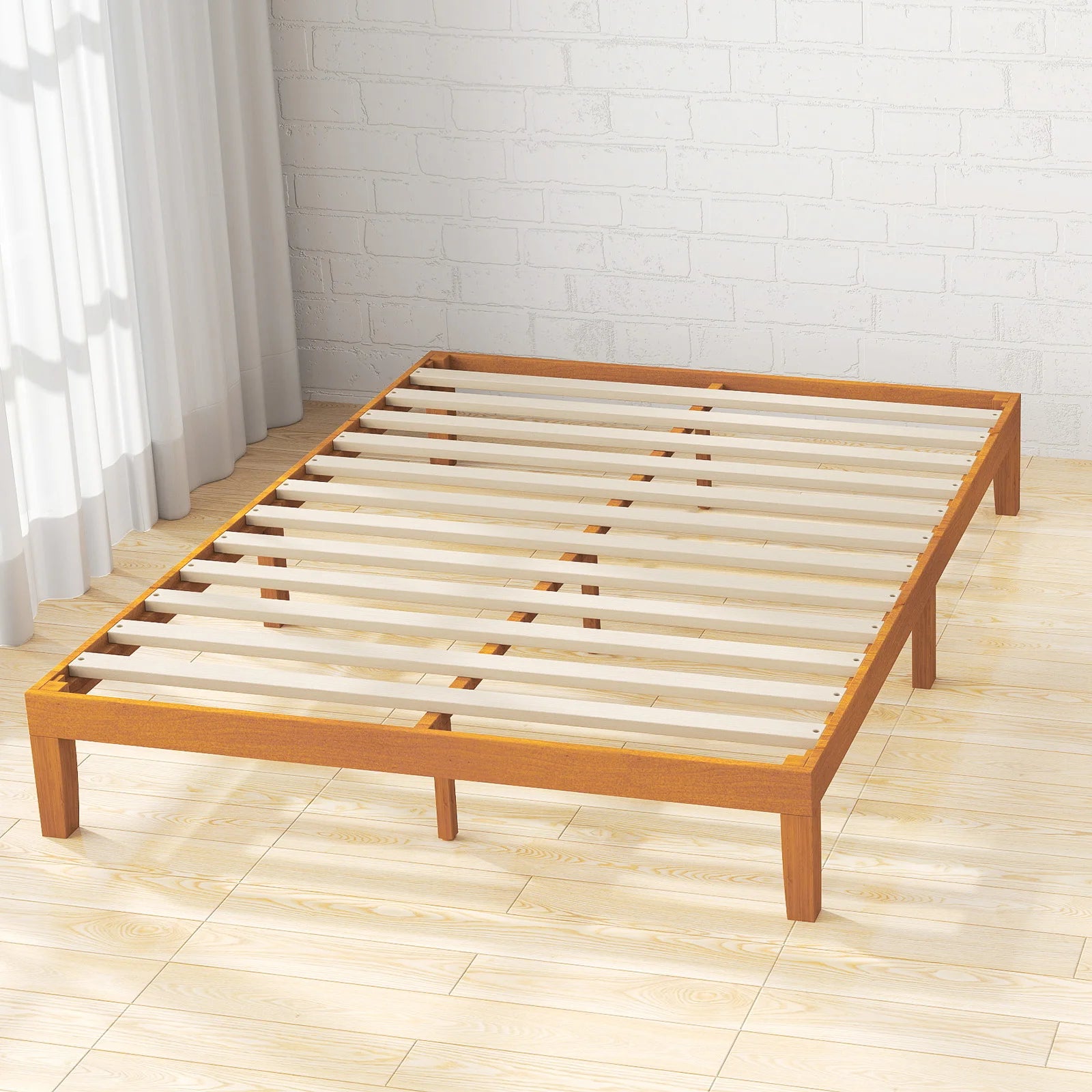 JHK Queen Solid Wood Bed Frame with Sturdy Wood Slat Support No Box Spring Needed Easy Assembly Eco-Friendly For Living Room