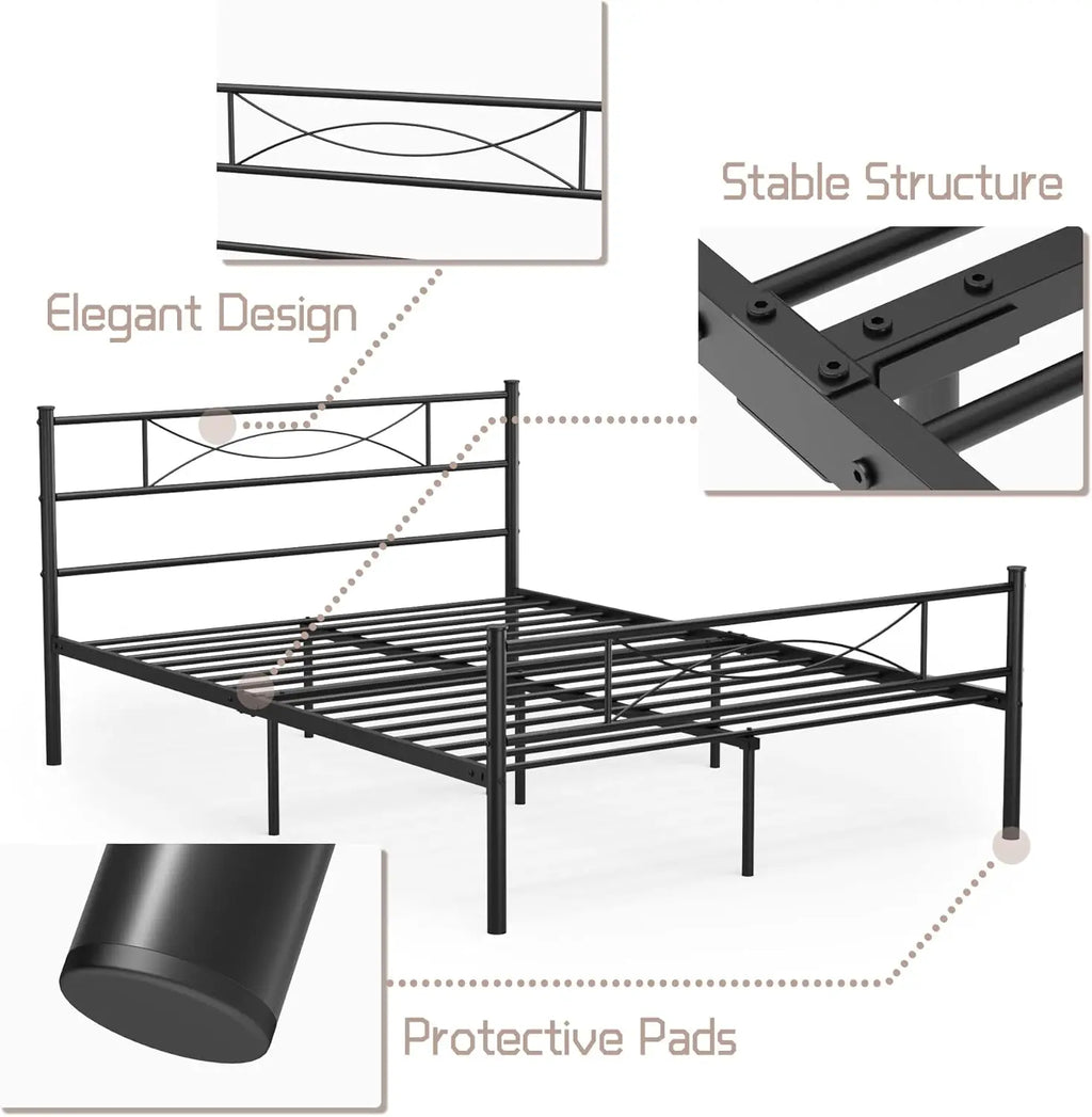 Full Bed Frame with Headboard Full Size Metal Platform Bed with Under Bed Storage, Box Spring Needed