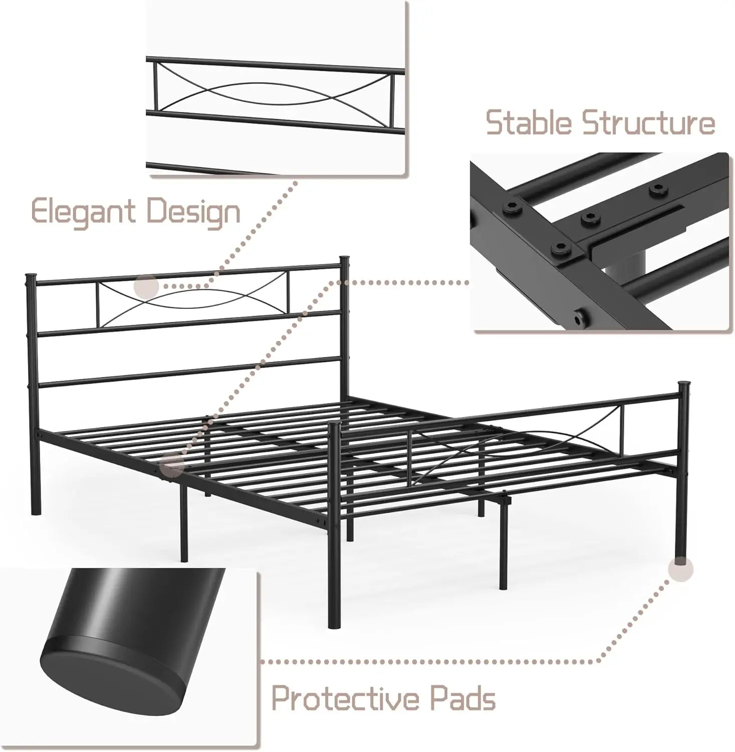 Full Bed Frame with Headboard Full Size Metal Platform Bed with Under Bed Storage, Box Spring Needed