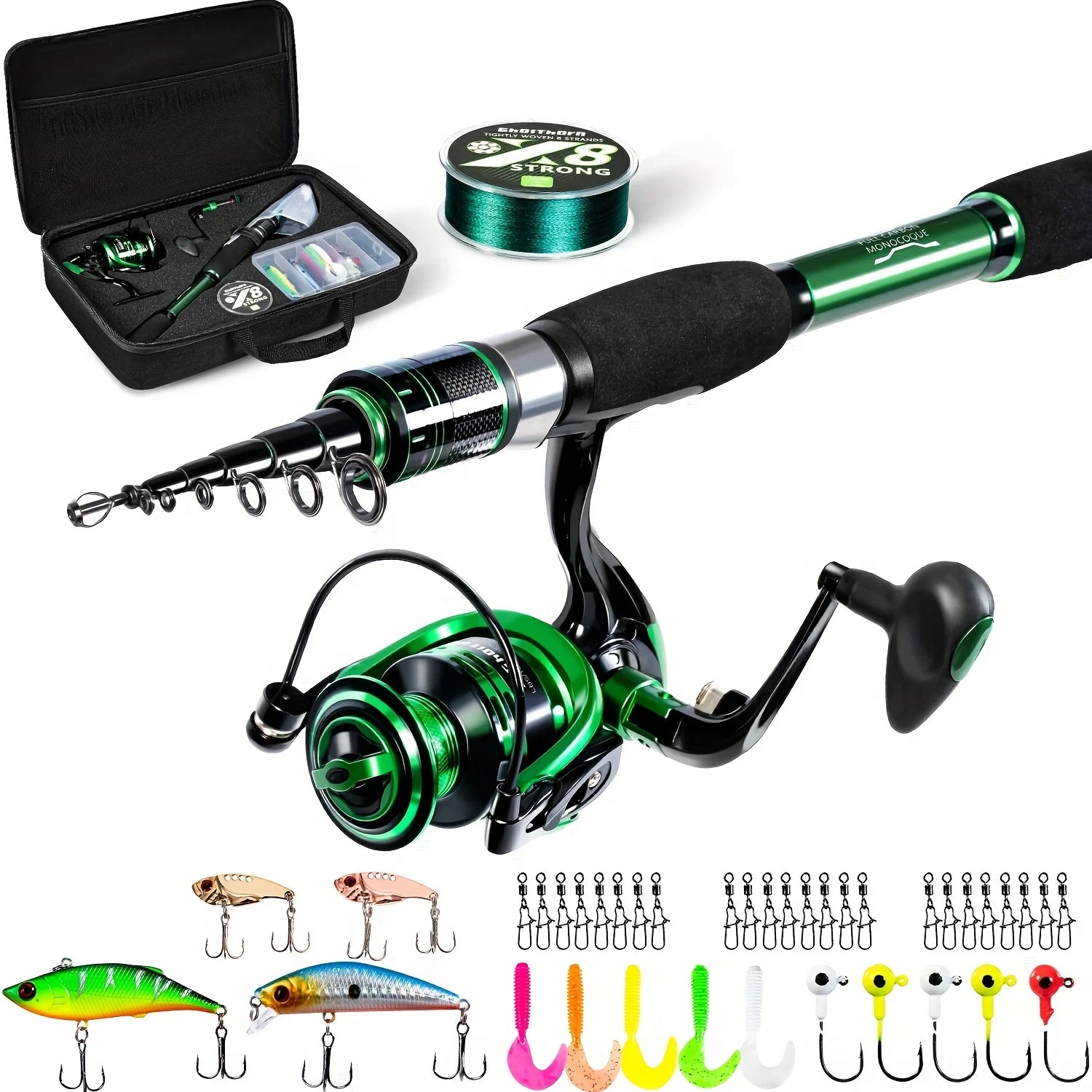 Fishing Rod and Reel Combo, Telescoping Fishing Pole Travel Kit with Carrier Bag for Freshwater for Men