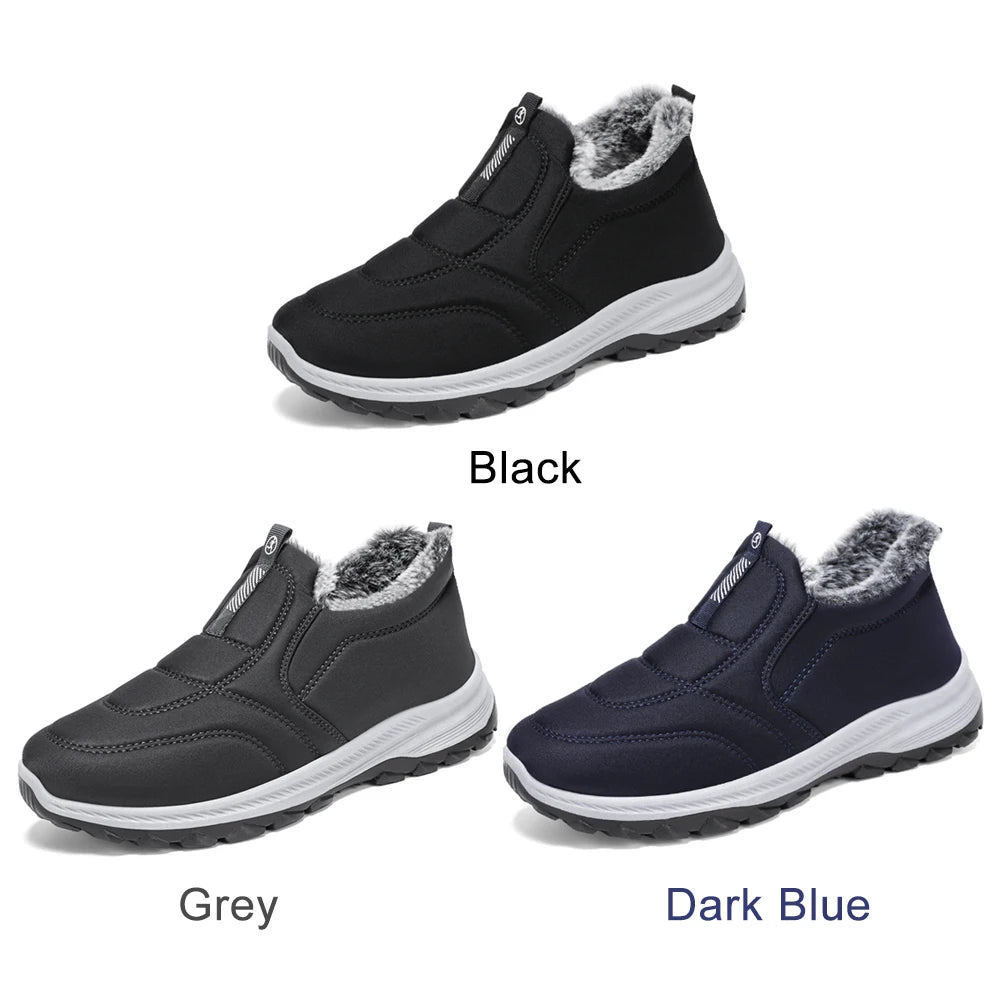 Mens Snow Boots Lightweight Warm Walking Shoes Non-slip Thermal Ankle Boots Comfortable Winter Thick Fur Shoes for Travel Hiking