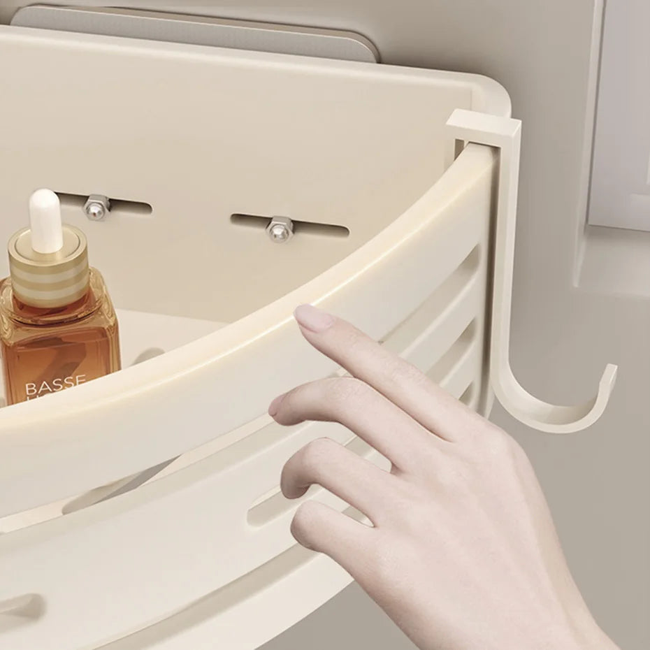 White Self-Adhesive Bathroom Shelf Storage Organizer Towel Holder Hook Wall Mounted Aluminium Corner Bathroom Shelves No Drill