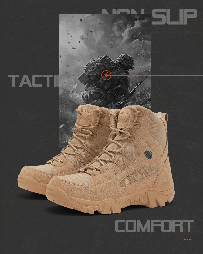 Hiking Men Shoes Mid-top Outdoor Comfortable Anti-slip Combat  Boots Men Shoes Thick-soled Sporty Keep Warm Casual Men Shoes