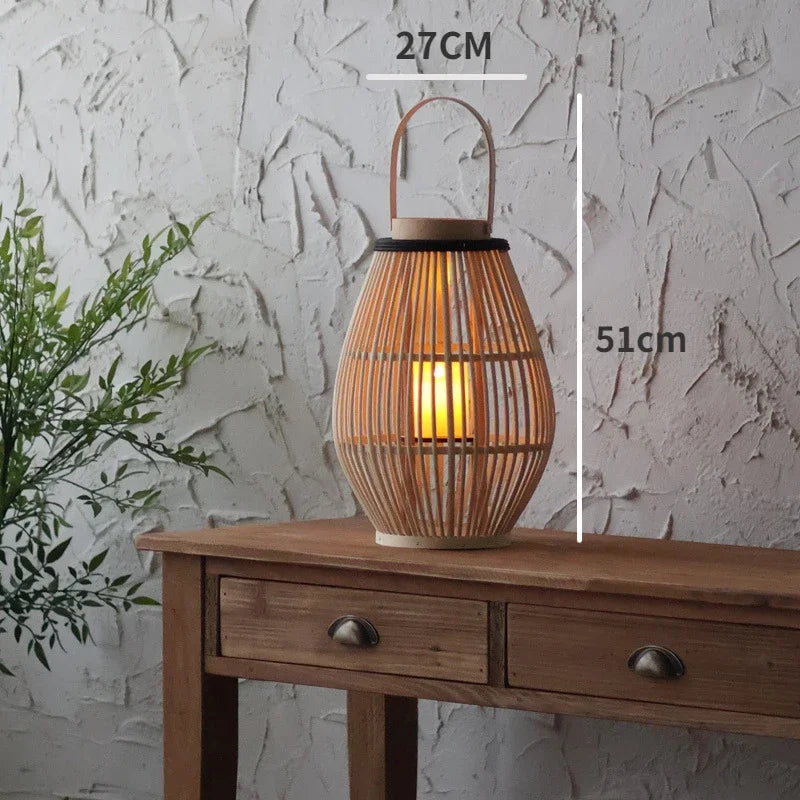 Vintage Wood Floor Candlestick Natural Bamboo Lantern Room Garden Hall Candle Holders Nordic Home Decoration Accessories Cage