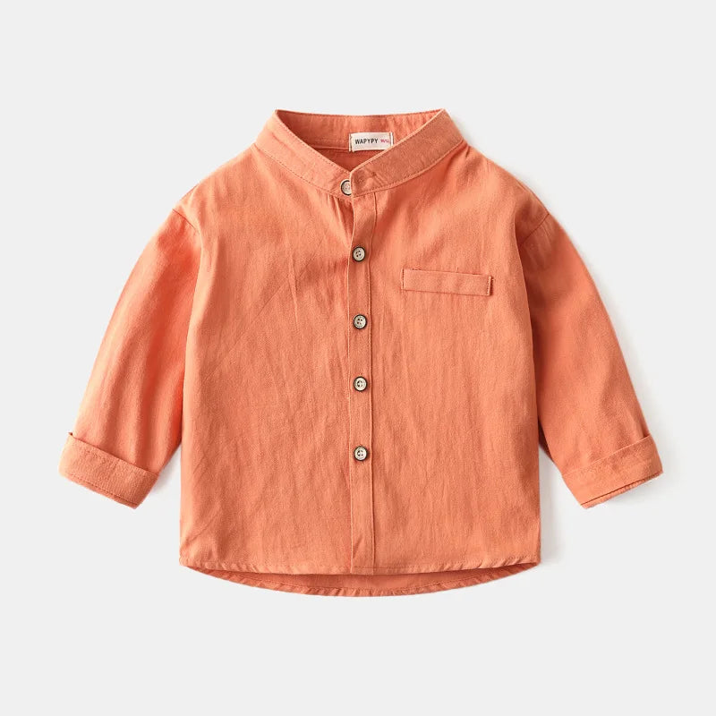 Baby Clothes Boys Shirts Buttons Soft Cotton Fall Kids Blouse Boutique Infantil 1 to 2 3 4 5 6 Yrs Casual White Blue Yellow Tops