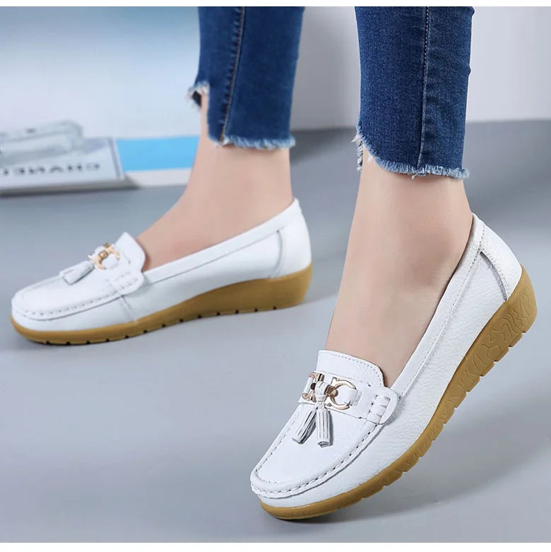 Woman Shoes Low Heels Casual Shoes Women's Loafers Slip On Flat Shoes Mocassins Femmes Comfortable Footwear Women Flats White