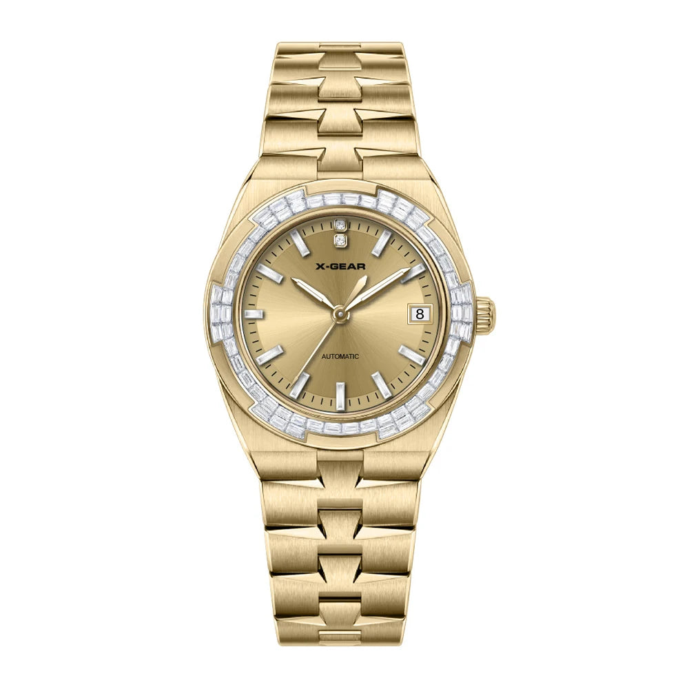 Luxury automatic mechanical watch for women; waterproof, elegant and fashionable round watch as a gift for girlfriend.