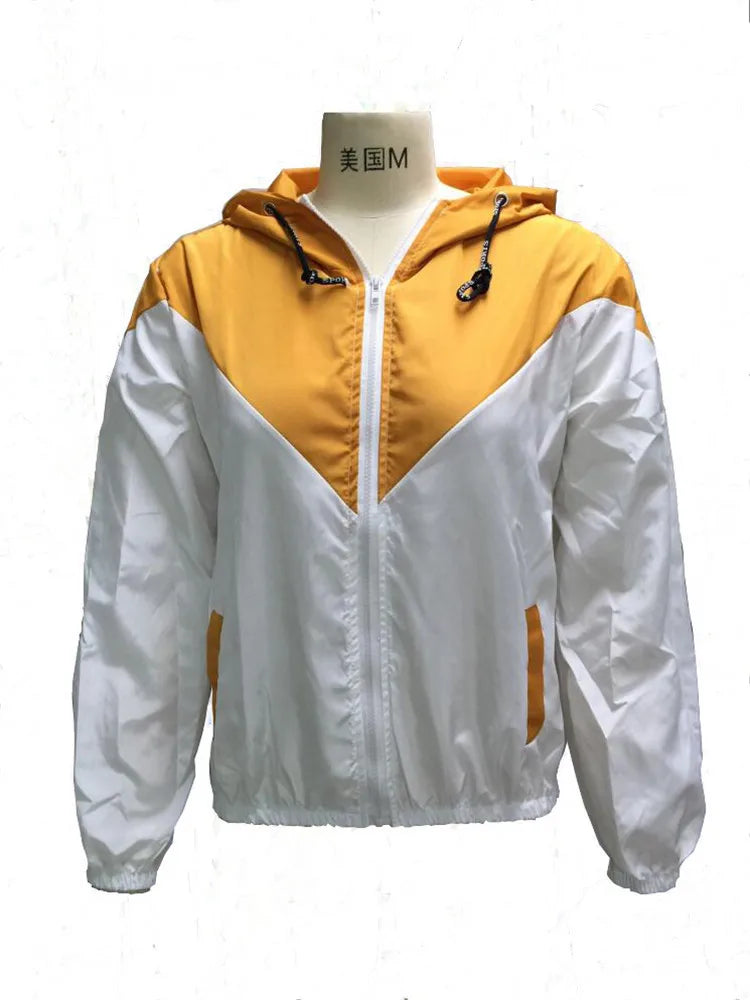 New Outdoor Jacket Coat Womens Long Sleeve Patchwork Thin Skin Suits Hooded Zip Stitching Outwear Coat Running Sport Jacket