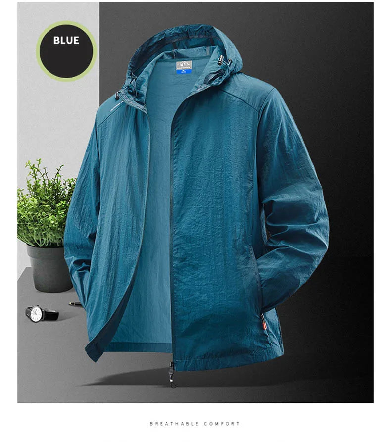 Summer Waterproof Hiking Jackets Men Fishing Cycling Hooded Gym Sports Running Coat Outdoor Sun-Protective Thin Jacket Clothing