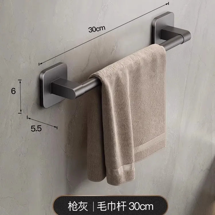 Towel rack modern space aluminum non-perforated wall mounting shelves bathroom towel rack single rod toilet storage hanger