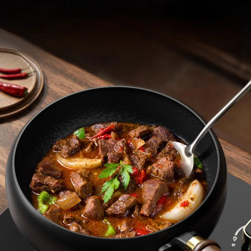 Big Belly Pot Household Hand Hammered Traditional Deepened Non-stick Iron Pot Multipurpose Uncoated Small Frying Pan with Lid