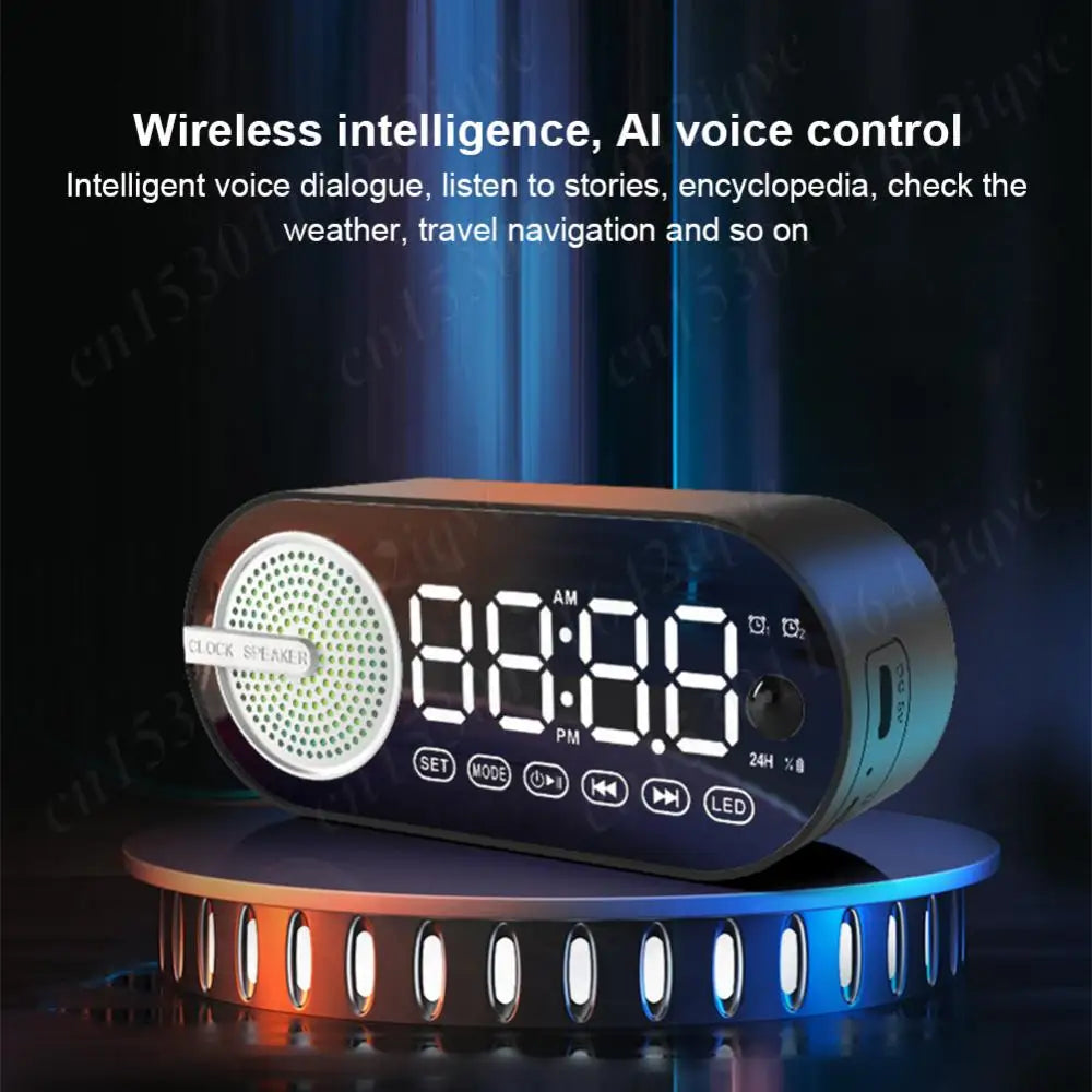 Wireless Bluetooth Speaker Small Digital Alarm Clock LED Display with Dual Alarms Human-Activated Living Room Office Decoration