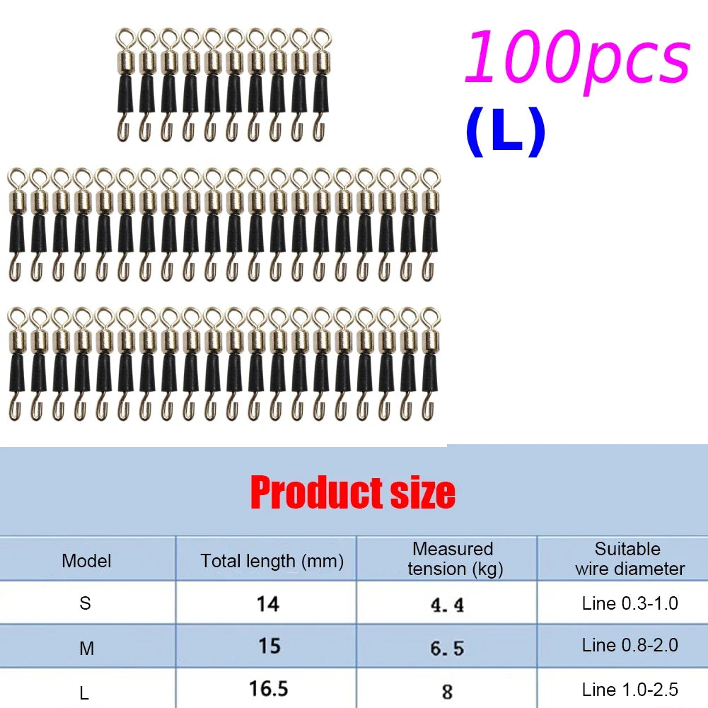 50-200Pcs Bearing Swivel Fishing Connector Q-Shaped Quick Change Swivels Carp Fishing Terminal Tackle Pesca Accessories