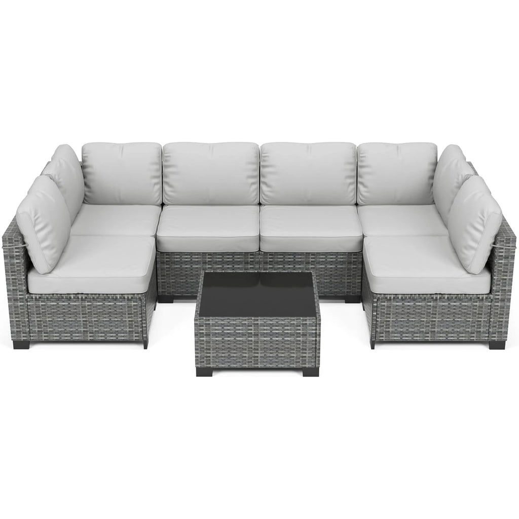 7-Piece Modular Outdoor Furniture Set, PE Rattan Wicker Sectional Modular Conversation Sofa Set, Perfect For Garden Balcony