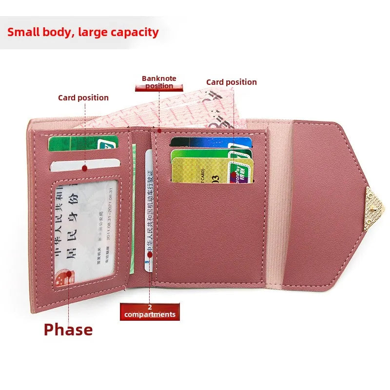 Korean version women wallet short heart-shaped three fold women's wallet multi card slot card bag zero wallet  purses for women
