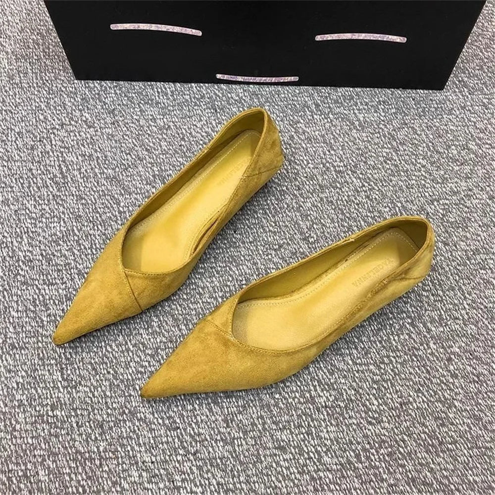2025 New Comfortable Low 3-5 cm Heels Women's Working Shoes Leather Shallow French Style Thin Heeled Pumps For Office Casual