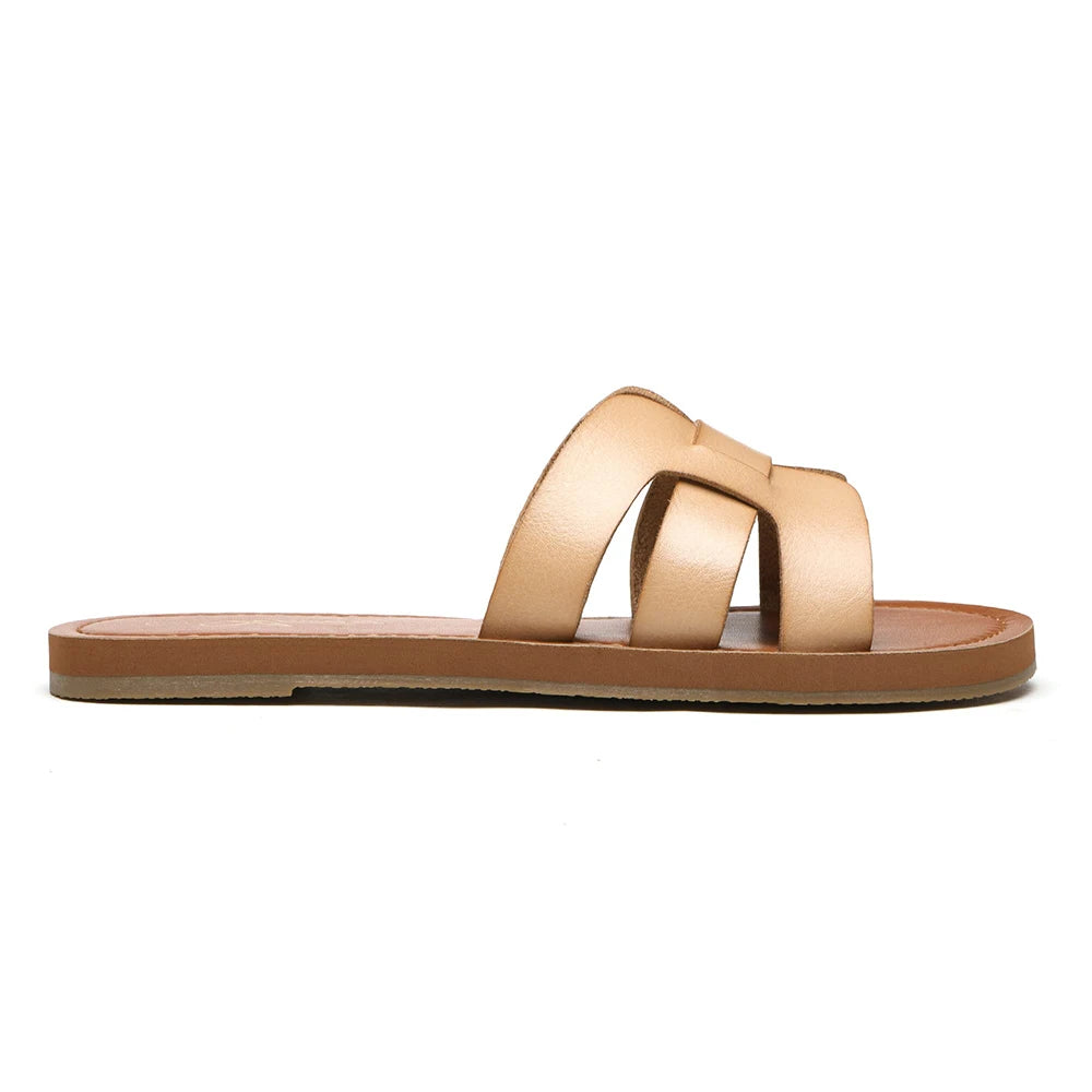 Casual Womens Flat Slippers Sandals Fashion Summer Slip On Leather Slide Shoes Concise 2024 New