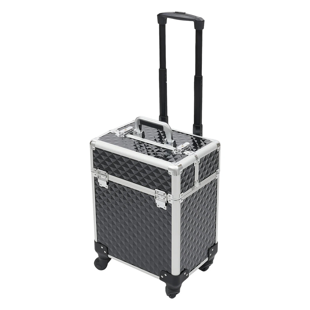 Professional Rolling Makeup Case - Black, Multi-Functional with High Load Capacity suitcase