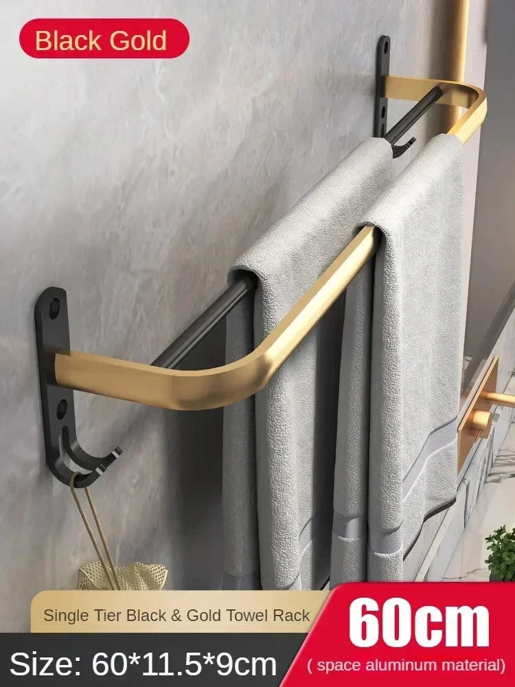 Bath Hardware Sets Organizer Aluminum Shower Towel Rack Black Gold Wall Mounted Bathroom Accessory Shelf Toilet Brush Holders