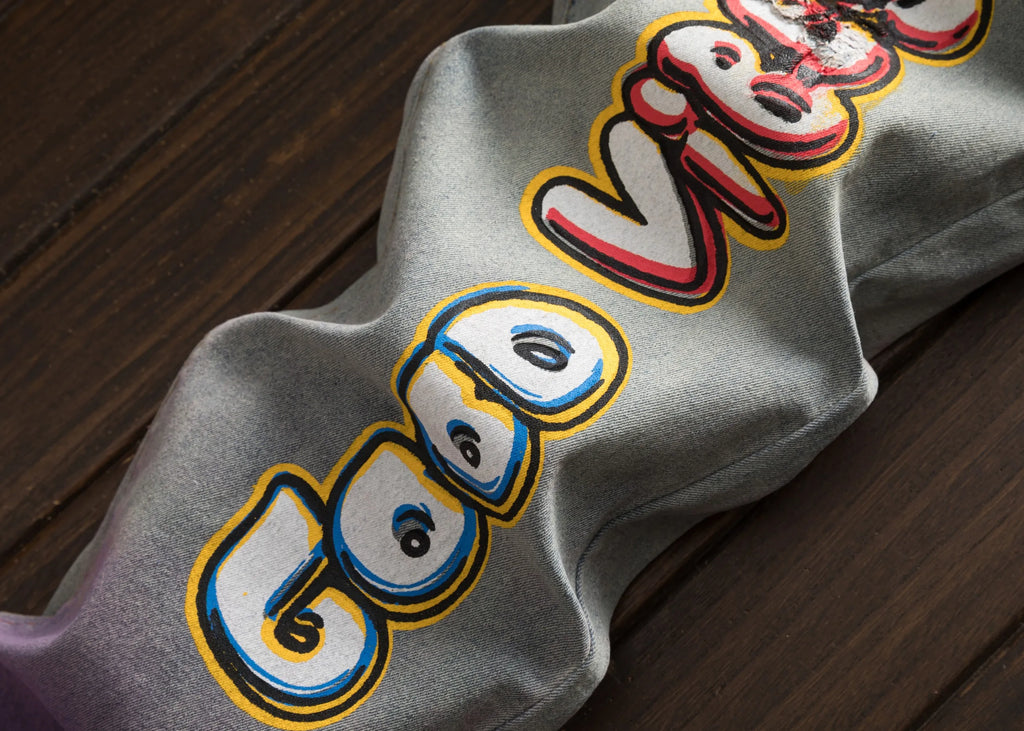 Men's street casual printed versatile fashionable slim fit straight hole vintage jeans