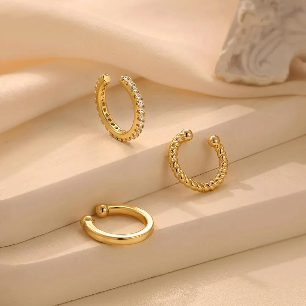 Ear Cuff Earrings for Women Non Piercing, 14K Gold Plated Cuff Earrings for Women, Hypoallergenic Cubic Zirconia