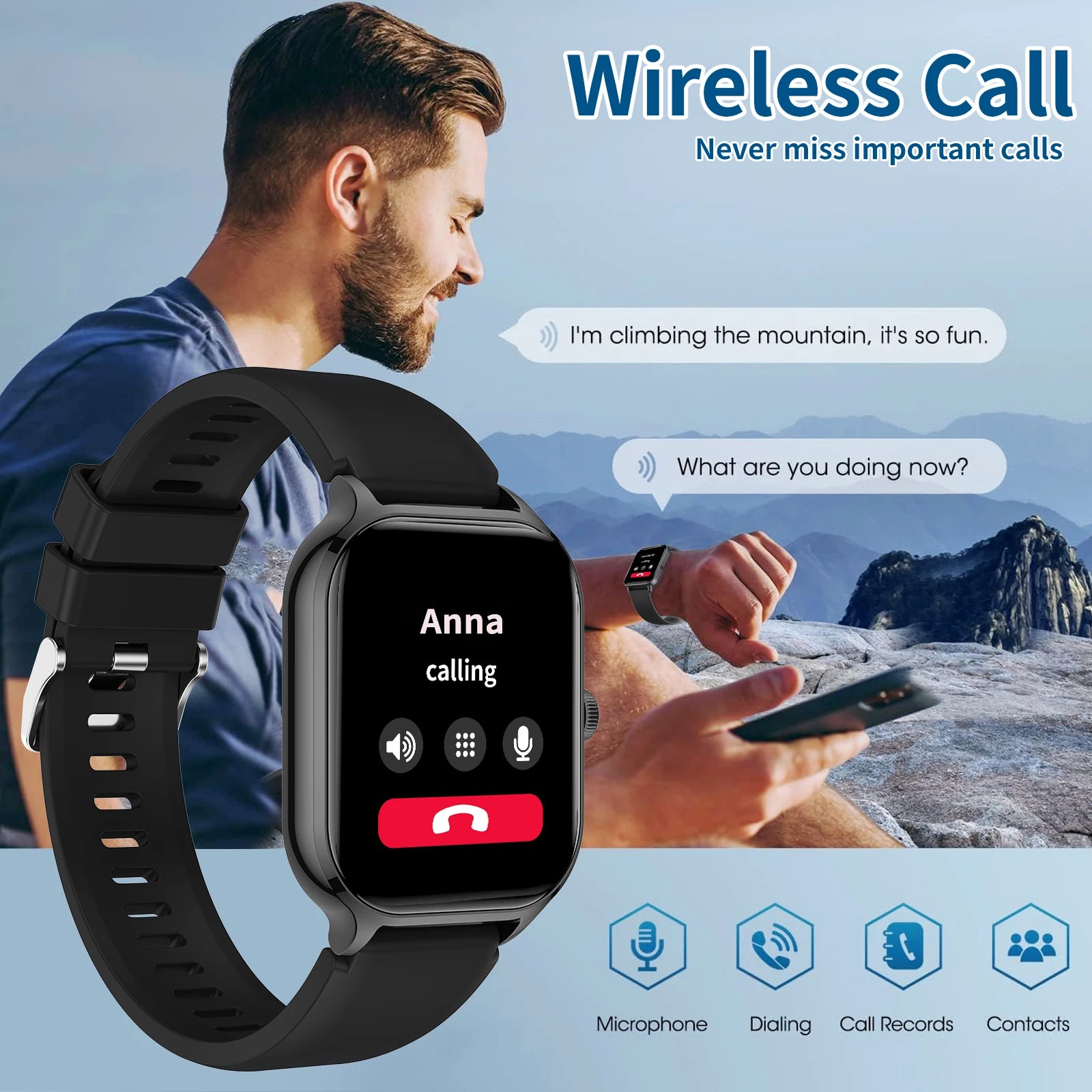Smart watch, wireless calling/dial, multi-Sport mode, calling reminder and rejection,fitness monitoring, for iPhone/Andriod