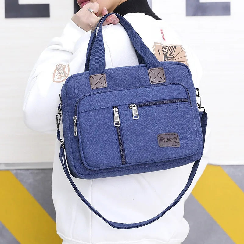 Men's Handbag Canvas Travel Business Shoulder Bag Vintage Document Crossbody Bag