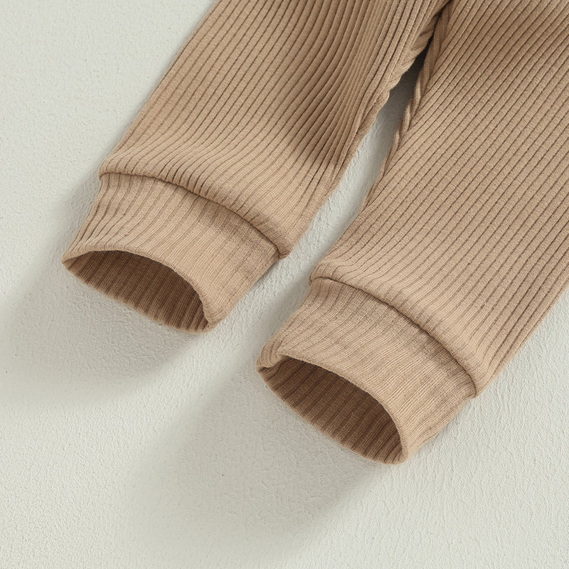 Newborn Baby Boys Girl Fall Winter Clothes Ribbed Knitted Long Sleeve Romper Solid Long Pants Cotton Infant Outfits