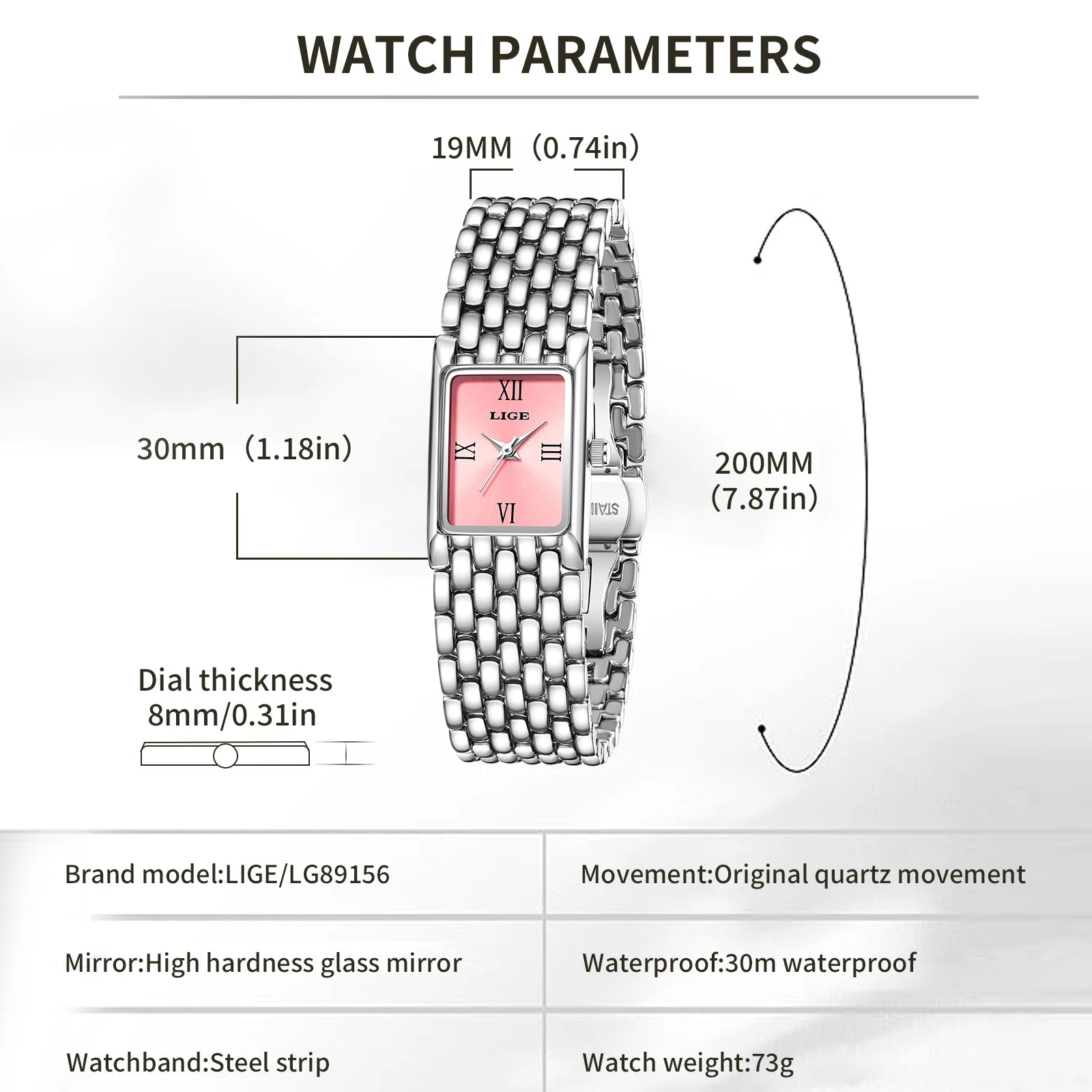 LIGE Luxury Women Watches Fashion Rectangle Woman Quartz Watch Stainless Steel Band Wristwatches Reloj Mujer+Box