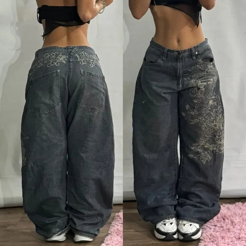 American Vntage Washing Make Old Rivets and Holes Jeans Women Y2K Street Straight Tube Baggy Slim Wide Legs and Long Pants Tide
