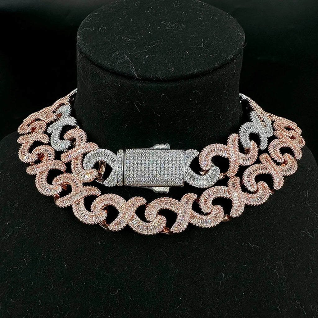 Aokaishen Spring Clasp Baguette Infinity Chain for Women Necklace Choker Real Gold Plated Hip Hop Jewelry