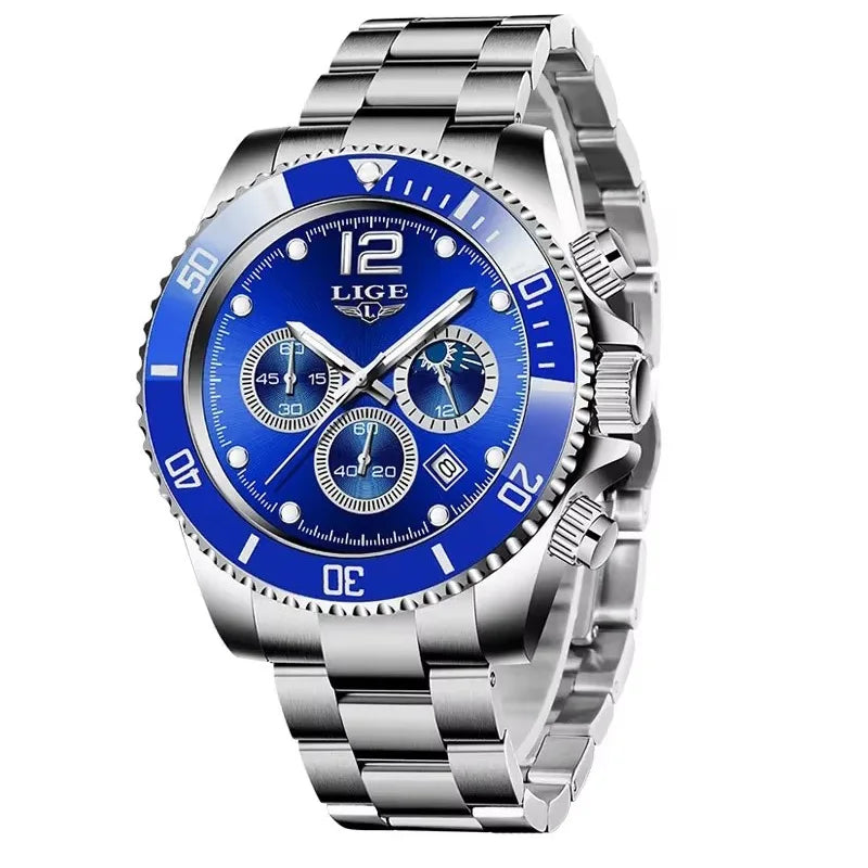 Mens Watches LIGE Top Brand Luxury Watch for Men Waterproof Sports Stainless Chronograph Quartz Wristwatch Relogio Masculino+Box