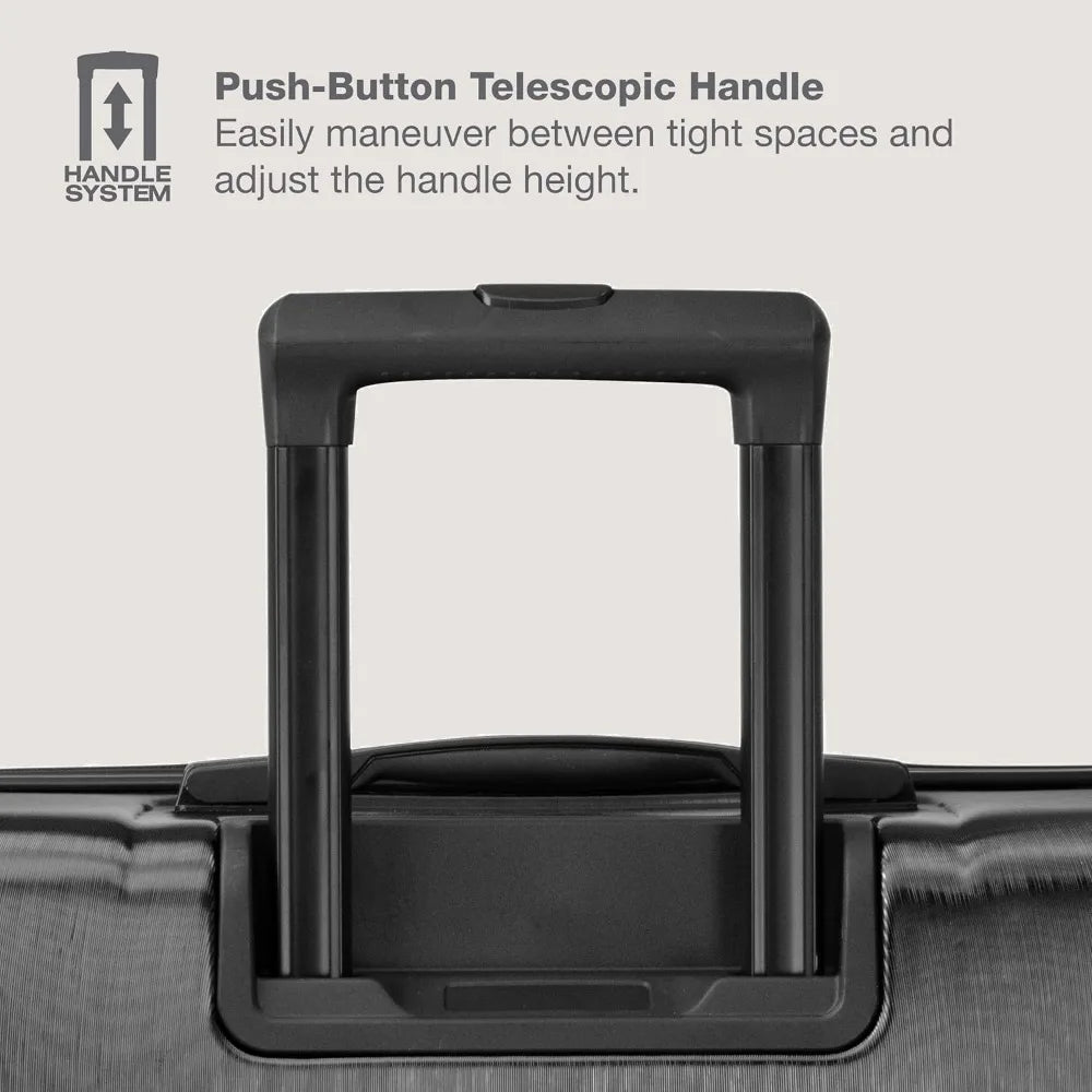 U.S. Traveler Boren Polycarbonate Hardside Rugged Travel Suitcase Luggage with 8 Spinner Wheels, Aluminum Handle, Black, Checked