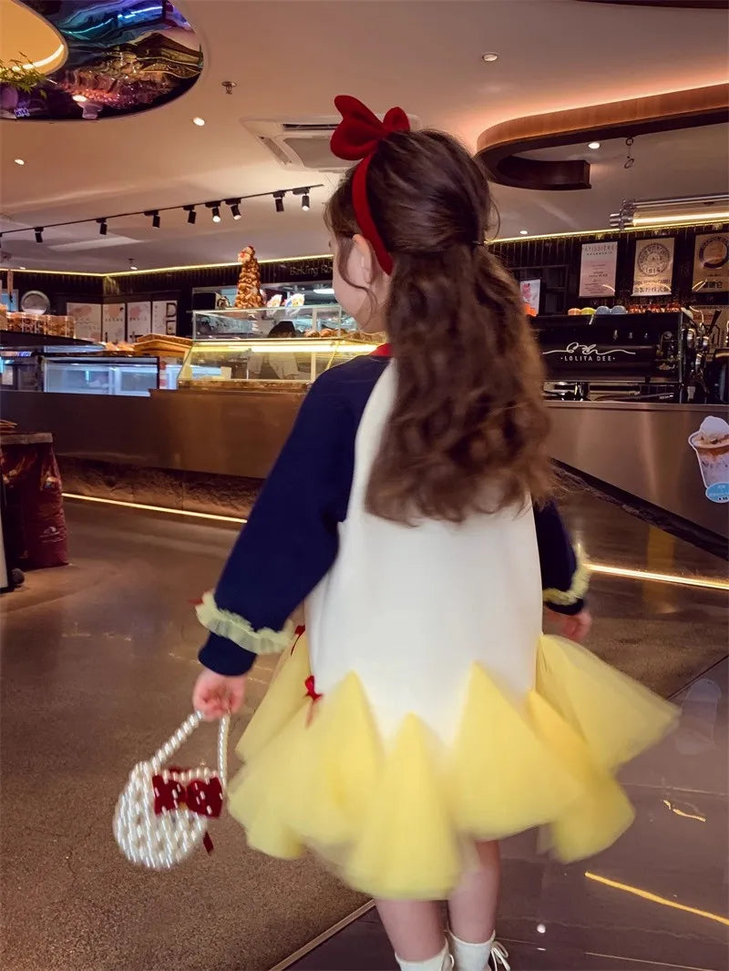 Girl's Fall/Winter Sweatshirt Long Sleeve Princess Elsa Snow White Cartoon Print Tulle Skirt Casual Hoodie Dress 2-12 Years Old