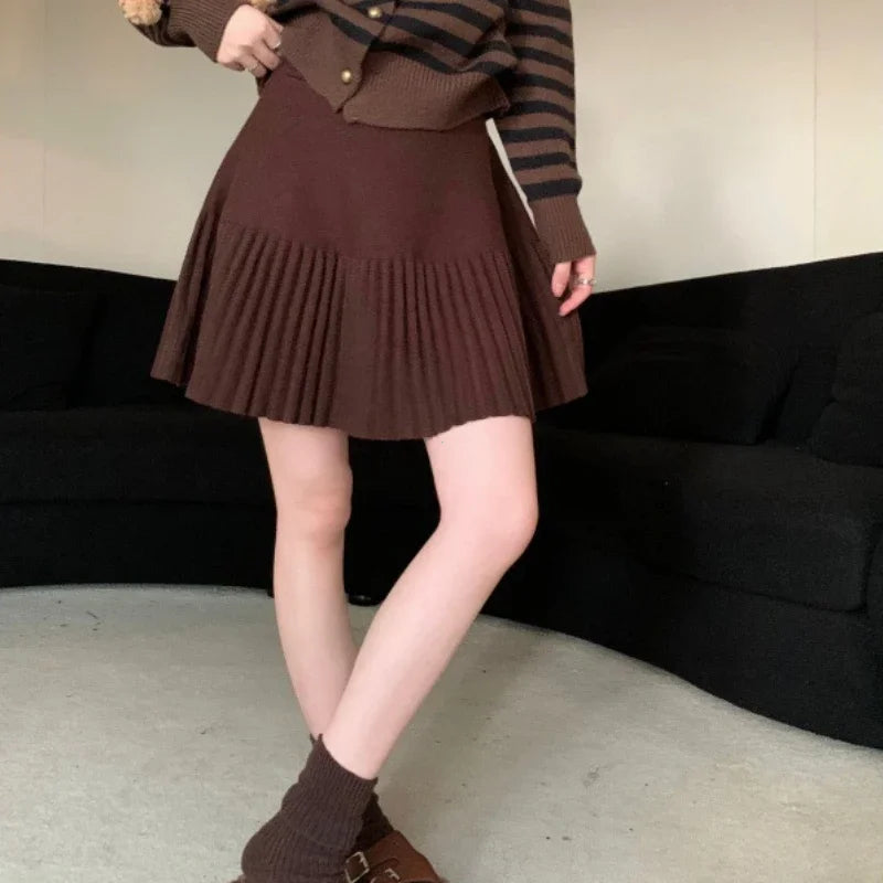 Spicy Girl Solid Color Versatile Knit Skirt Women's Early Autumn 2024 New Style High-Waisted Loose-Fit Slimming A- Line Mini Dre