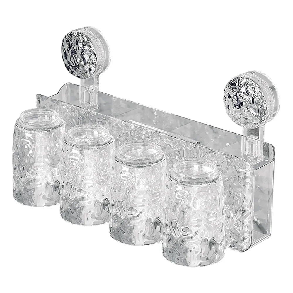 Bathroom Toothbrush Holder With Glacier Pattern Wall Mounted Non Perforated Suction Cup Storage Rack Toothbrush Set Storage Rack